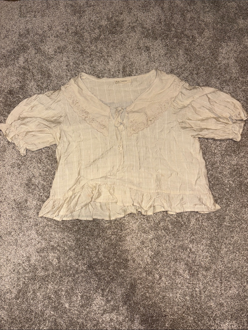 Together Cream Ruffle Collar Tie-Front Blouse